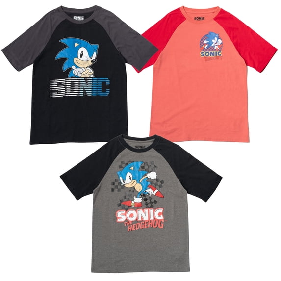SEGA Sonic The Hedgehog Toddler Boys 3 Pack T-Shirts Toddler to Big Kid