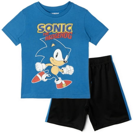 SEGA Sonic the Hedgehog Toddler Boys' Athletic 2-Piece Tee and Shorts Set Sonic Blue Black