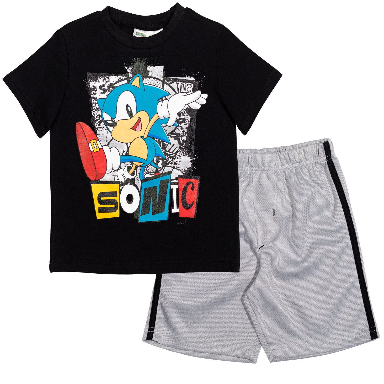 Sonic The Hedgehog Toddler Boys Athletic Pullover T-Shirt and Mesh Shorts Outfit Set Blue / Black 5T
