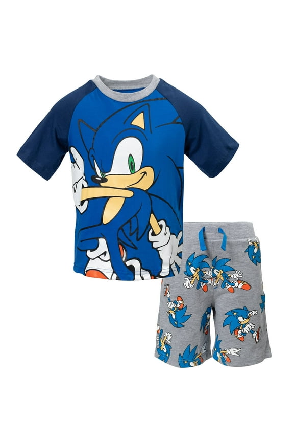 Sonic The Hedgehog Toddler Boys T-Shirt and French Terry Shorts Outfit Set Toddler to Big Kid