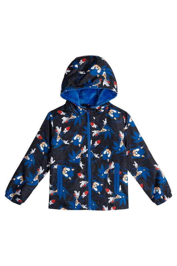 Sonic the Hedgehog Big Boys' Fleece Lined Rain Jacket Black Blue Sonic
