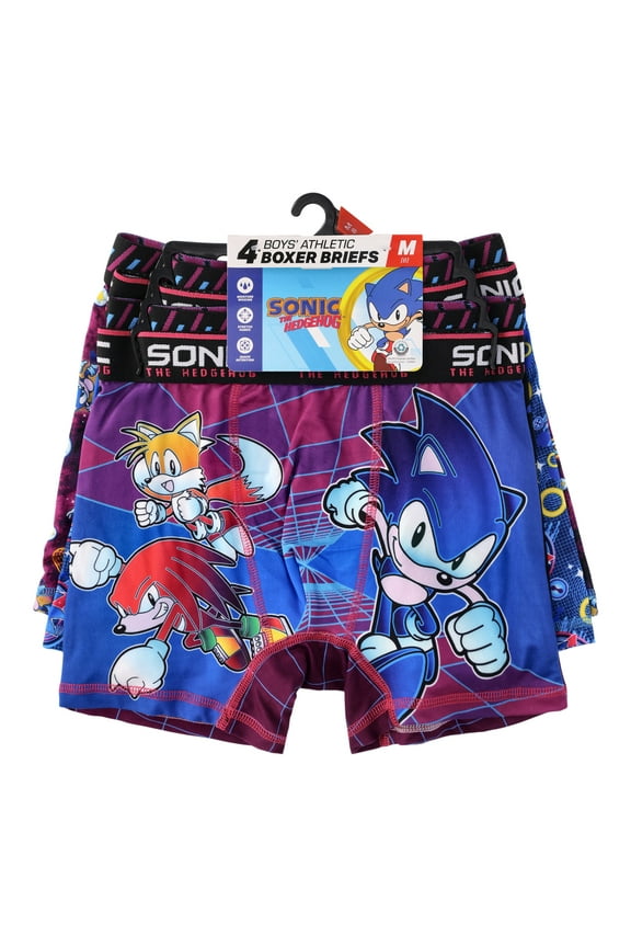 SEGA Sonic the Hedgehog Boy's Boxer Brief Underwear, 4-Pack, Sizes XS-XL