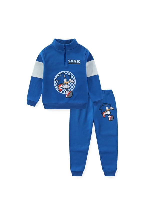 SEGA Sonic the Hedgehog Fleece Quarter Zip Sweater and Pants Set (Boys), 2 Piece Set, Sizes 4-10