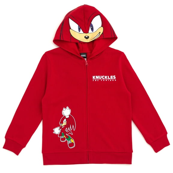 SEGA Sonic the Hedgehog Knuckles Fleece Zip Up Hoodie Logo Little Kid to Big