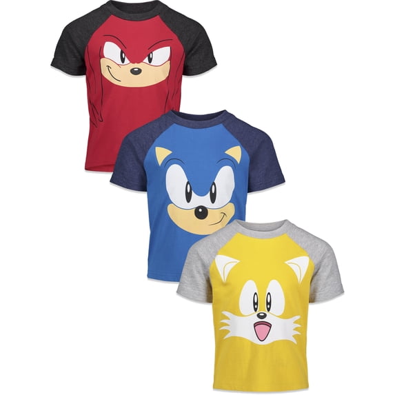 SEGA Sonic the Hedgehog Little Boys' 3-Pack Short Sleeve T-Shirts Red Blue Yellow