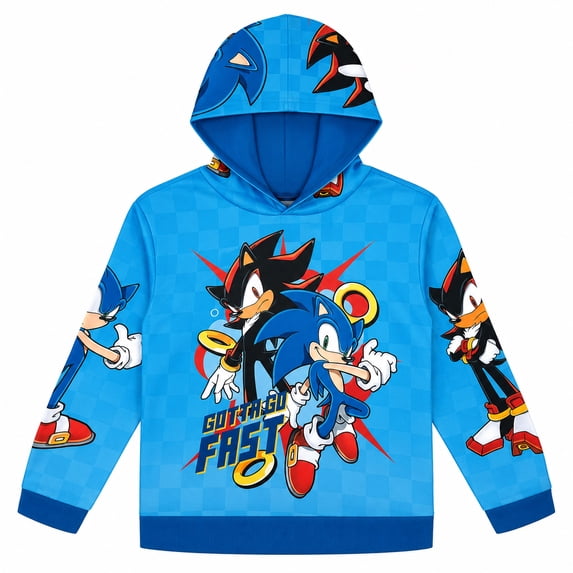 SEGA Sonic the Hedgehog Little Boys' Athletic Fleece Hooded Sweatshirt Shadow Blue