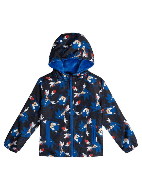 Sonic the Hedgehog Little Boys' Fleece Lined Rain Jacket Black Blue Sonic