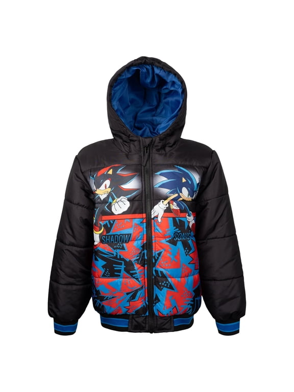 Sonic the Hedgehog Little Boys' Zip-Up Hooded Puffer Jacket Shadow Black