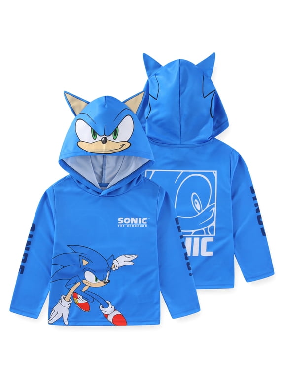 SEGA Sonic the Hedgehog Long Sleeve Hooded Shirt (Boys), Sizes 4-20