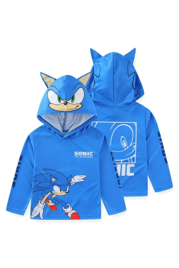 SEGA Sonic the Hedgehog Long Sleeve Hooded Shirt (Boys), Sizes 4-20