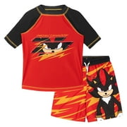 SEGA Sonic the Hedgehog Shadow Raglan Rash Guard and Swim Trunks UPF 50+ Outfit Set Little Kid to Big Kid