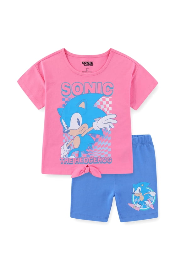 SEGA Sonic the Hedgehog Short Sleeve Shirt and Bike Shorts Set (Girls), 2 Piece Set, Sizes 4-7