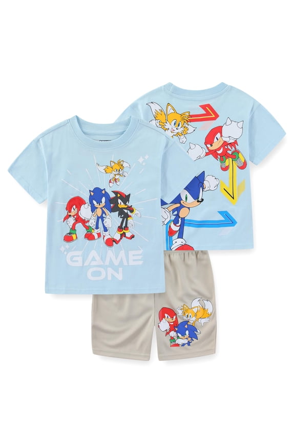 SEGA Sonic the Hedgehog Short Sleeve T-Shirt and Mesh Short Set (Boys), 2 Piece Set, Sizes 4-10