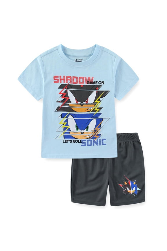 SEGA Sonic the Hedgehog Short Sleeve T-Shirt and Mesh Short Set (Boys), 2 Piece Set, Sizes 4-10