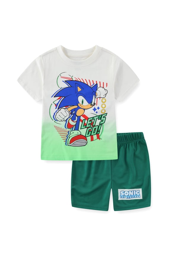 SEGA Sonic the Hedgehog Short Sleeve T-Shirt and Mesh Short Set (Boys), 2 Piece Set, Sizes 4-10