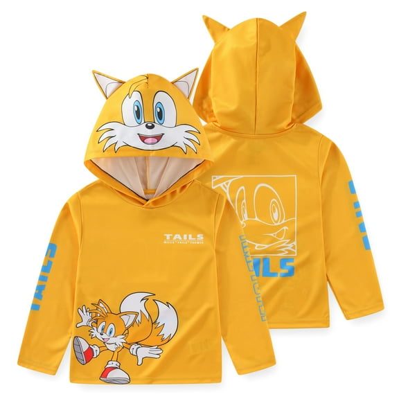 SEGA Sonic the Hedgehog Tails Long Sleeve Hooded Shirt (Boys), Sizes 4-20
