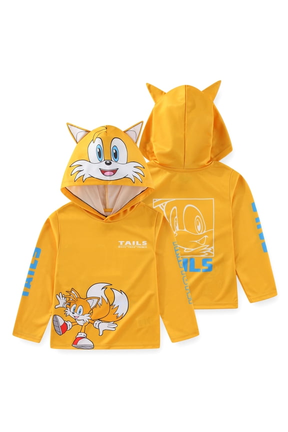 SEGA Sonic the Hedgehog Tails Long Sleeve Hooded Shirt (Boys), Sizes 4-20
