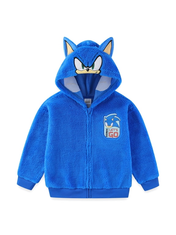 SEGA Sonic the Hedgehog Zip Up Sherpa Hoodie with Ears (Boys), Sizes 4-12