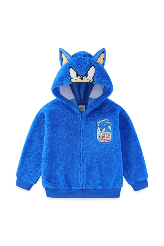 SEGA Sonic the Hedgehog Zip Up Sherpa Hoodie with Ears (Boys), Sizes 4-12