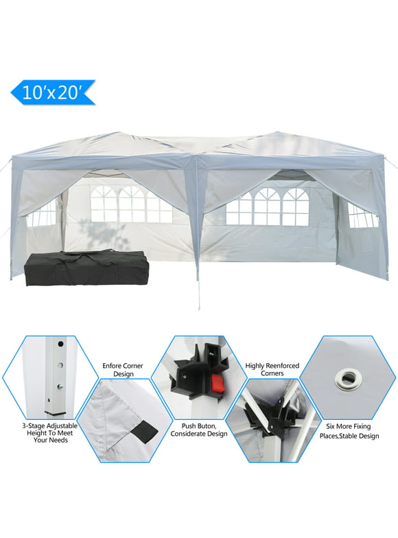 SEGMART 10 x 20 ft OutdoorCanopy Tent, Heavy Duty Commercial Tent with 6 Sidewalls, Portable Waterproof Canopy, Folding Party Tent Outdoor Shelter with Carry Bag - White, B1994