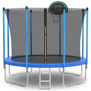 SEGMART 10ft Trampoline for Kids with Basketball Hoop and Enclosure Net/Ladder,Blue