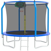 SEGMART 10ft Trampoline for Kids with Basketball Hoop and Enclosure Net/Ladder,Blue