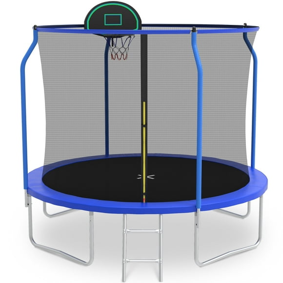 SEGMART 10ft Trampoline for Kids with Basketball Hoop and Enclosure Net/Ladder,Blue