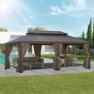 SEGMART 12' X 20' Hardtop Gazebo, Outdoor Aluminum Gazebo with Galvanized Steel Double Roof, Permanent Metal Pavilion with Steel Canopy, Curtain and Netting for Patios, Gardens, Lawns