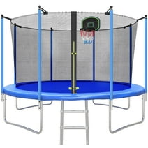 SEGMART 12FT Trampoline for Kids with Basketball Hoop and Enclosure Net/Ladder, Blue