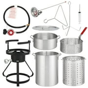 Segmart 30 Qt Iron Aluminum Turkey Fryer Pot,Outdoor Fryer Kit with Injector Thermometer Kit,54000 BTU Outdoor Propane Stove Burner Stand for 20lbs Turkey,10Pcs,Silver