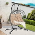 thumbnail image 1 of SEGMART 2-Person Hanging Swing Chair with Stand, Double Hanging Egg Chair with Cushion and Pillow, Foldable Wicker Rattan Patio Basket Hanging Chair for Indoor Outdoor Garden, Khahi, 1 of 10