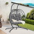 thumbnail image 1 of SEGMART 2-Person Hanging Swing Chair with Stand, Double Hanging Egg Chair with Cushion and Pillow, Foldable Wicker Rattan Patio Basket Hanging Chair for Indoor Outdoor Garden, Light Gray, 1 of 10