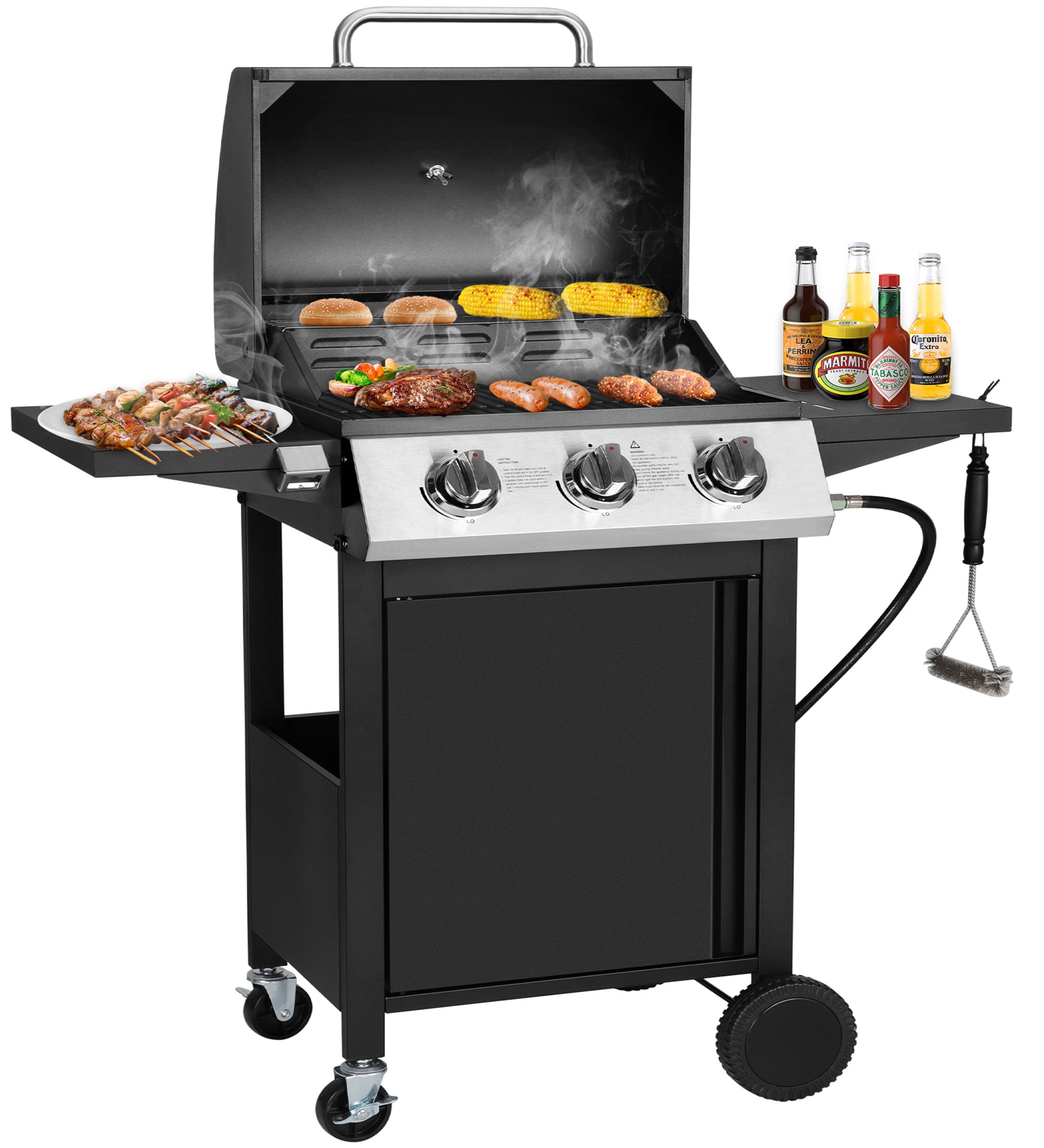SEGMART 3 Burner BBQ Propane Gas Grill, 25,650 BTU, Stainless Steel, Perfect for Patio, Garden, Balcony, Outdoor Cooking
