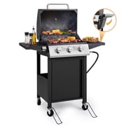 SEGMART 3 Burner BBQ Propane Gas Grill, Stainless Steel 30,000 BTU Patio Garden Barbecue Grill with Folding Side Tables, Thermometer & Bottle Opener, Perfect fo
