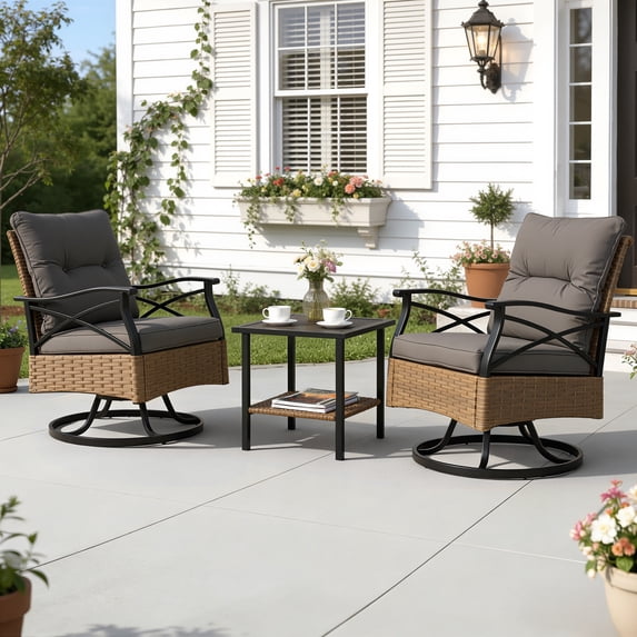 Segmart 3 PCS Patio Swivel Rocker Set, PE Rattan Swivel Bistro Table Set, Outdoor Conversation Set with Steel Tabletop and Cushions for Balcony Patio Deck Poolside