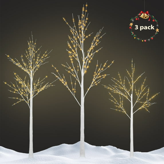 SEGMART 3 Pack LED Birch Tree, 4FT 5FT 6FT White Birch Tree Set, Artificial Christmas Tree Combo Kit for Christmas Thanksgiving Party Wedding Decor, White Xmas Tree Lights for Outdoor and Indoor Use