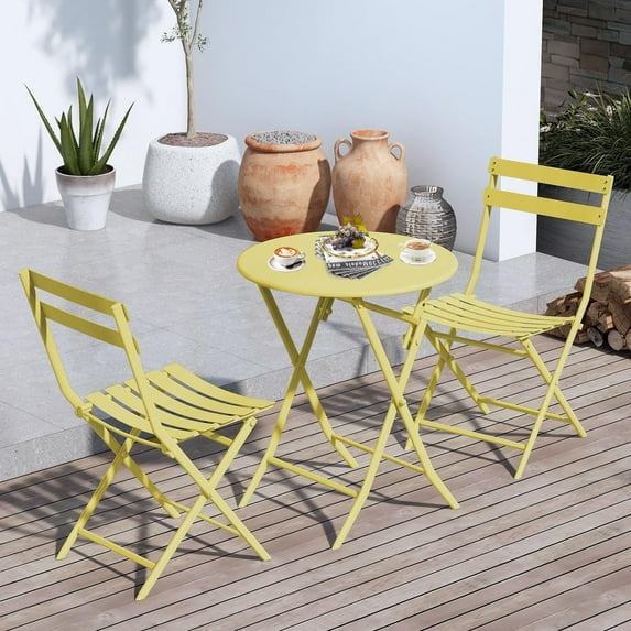 SEGMART 3-Piece Patio Bistro Set, Folding Outdoor Patio Furniture Sets, 1 Metal Folding Patio Table and 2 Chairs Indoor and Outdoor for Patio, Yard, Garden, Yellow