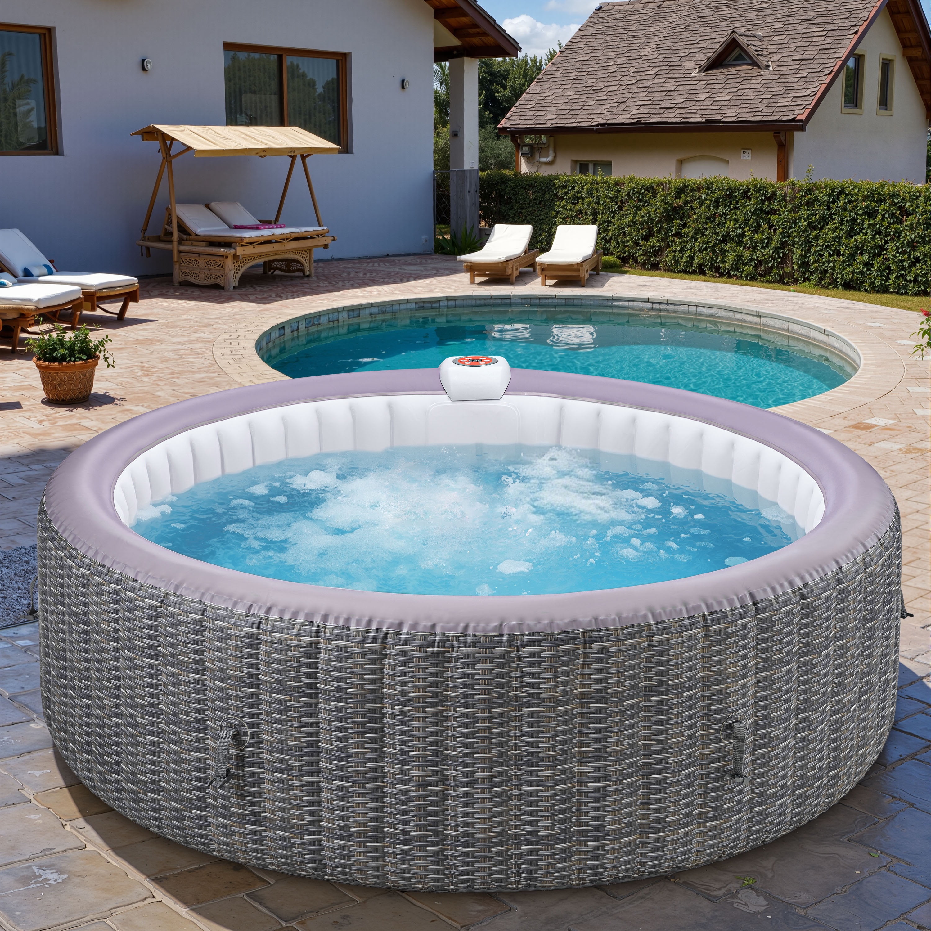 SEGMART 4-6 Person Inflatable Hot Tub Spa with 130 Jets, 82" Outdoor Spa Blow Up Hottub, Outdoor Portable Hottub with Insulated Cover, Floor Protector