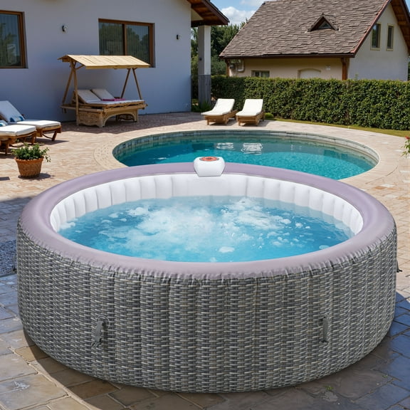 SEGMART 4-6 Person Inflatable Hot Tub Spa with 130 Jets, 82" Outdoor Spa Blow Up Hottub, Outdoor Portable Hottub with Insulated Cover, Floor Protector