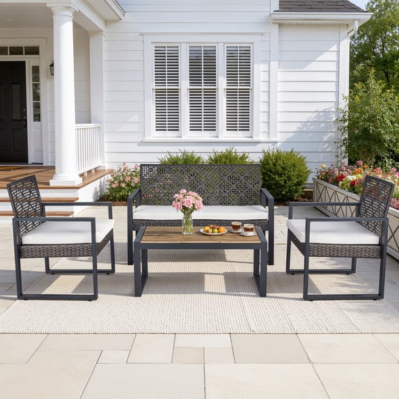 Segmart 4-Piece Outdoor Patio Furniture Set, Patio Conversation Set with Coffee Table, All-Weather PE Rattan Deep Seating Sofa Set with Cushions for Porch, Backyard, Balcony
