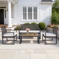 thumbnail image 1 of 4 Pieces Outdoor Wicker Conversation Set, All-Weather Rattan Patio Furniture Sets with Arm Chairs, Acacia Wood Tabletop and Cushions, Sectional Sofa Set for Backyard, Garden, Poolside, 1 of 7