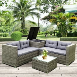 Outdoor Patio Furniture Sets for Backyard SEGAMRT New 4 Pieces Wicker Patio Furniture Set with Seat Cushions Tempered Glass Coffee Conversation Sets for Porch Poolside Backyard Garden S8313 Walmart ...