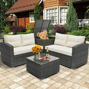 SEGMART 4 Piece Patio Furniture Set, All-Weather Outdoor Sectional Sofa Set, PE Rattan Conversation Set with Storage Box, Table & Cushions, Wicker Furniture Couch Set for Patio Deck Garden, B871