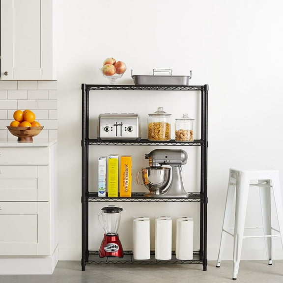 SEGMART 4 Tier Bedroom Storage Shelves Wire for Kitchens, Heavy Duty Metal Storage Shelving for Garage, Pantry Shelves Rack Shelving Units and Storage, 35.43'' x 13.78'' x 55.12'', Black, SS146