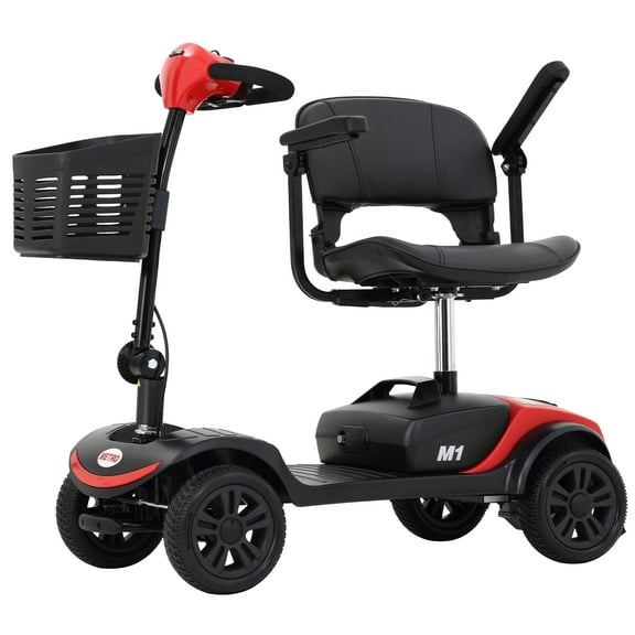 SEGMART 4 Wheel Mobility Scooter, Outdoor Mobility Scooters for Adults, Compact Motorized Scooter with Detachable Basket, Heavy Duty Scooter with 4 Flat Free Tires for Senior, 265lbs, Red, SS585