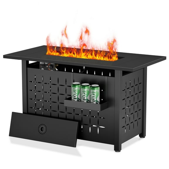 SEGMART 43'' Propane Fire Pit, 60,000 BTU Auto-Ignition Gas Fire Pit Table, Outdoor Fire Tables with Hanging Basket, Lid and Lava Rock for Outside, Garden, Backyard