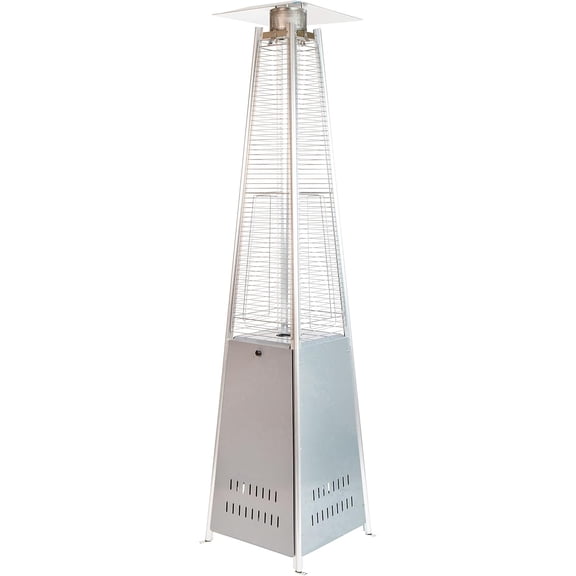 Segmart 48,000 BTU Pyramid Patio Heater, Tall Standing Outdoor Propane Heater with Wheels & Tip-Over Safety Protection, Visible Flame Glass Tube for Backyard, Garden, Commercial Use - Silver