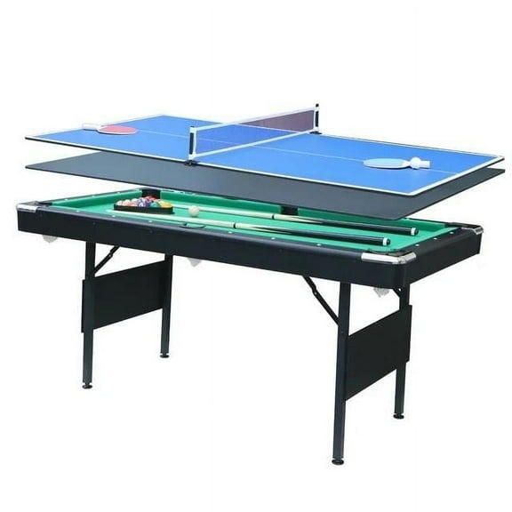 SEGMART 5.5 Ft 3 In 1 Pool & Table, Tennis Multigame Table, Multifunctional Billiard Table, Dining Table, Indoor Game Table, All Accessories Included, Black with Green Felt