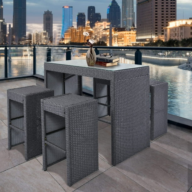 SEGMART 5 Piece Outdoor Dining Set, Patio Rattan Wicker Bar Dining Set