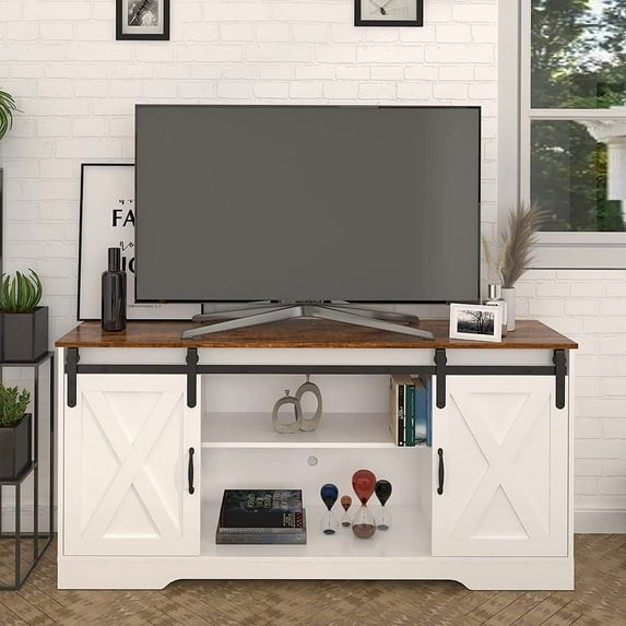 SEGMART 59'' Media Consoles TV Stands with Side Cabinets for TVs up to 65", Rustic Finish Modern Farmhouse w/Adjustable Shelves and 2 Cable Management for Living Room, Oak, S818